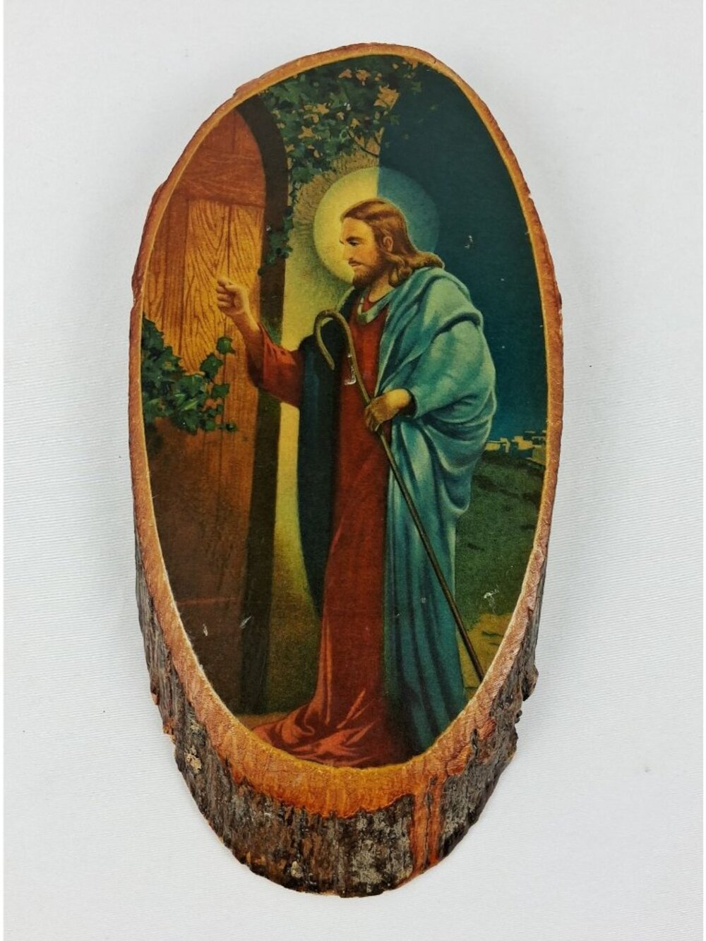 Vintage Wood Slice Wall Art Jesus Knocking At the Door USA Christian